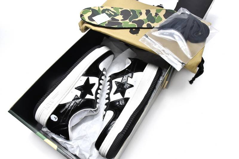 Bape Sk8 Sta Low Black and white patent leather
