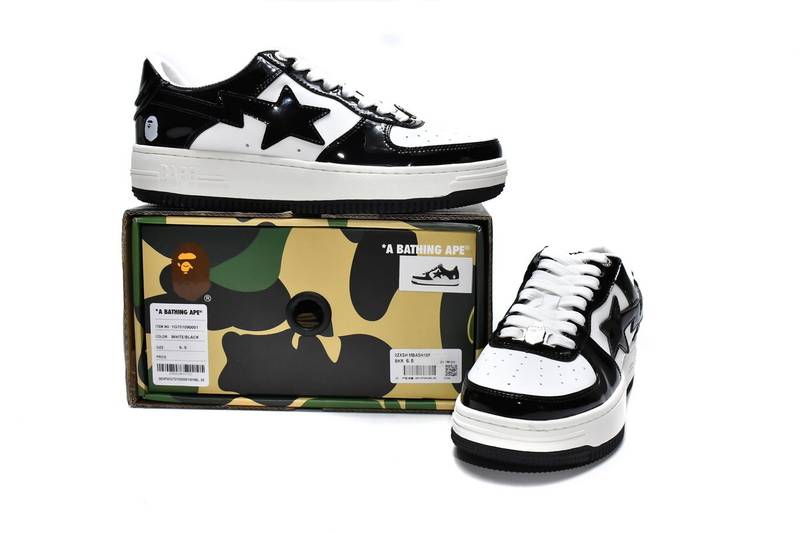 Bape Sk8 Sta Low Black and white patent leather